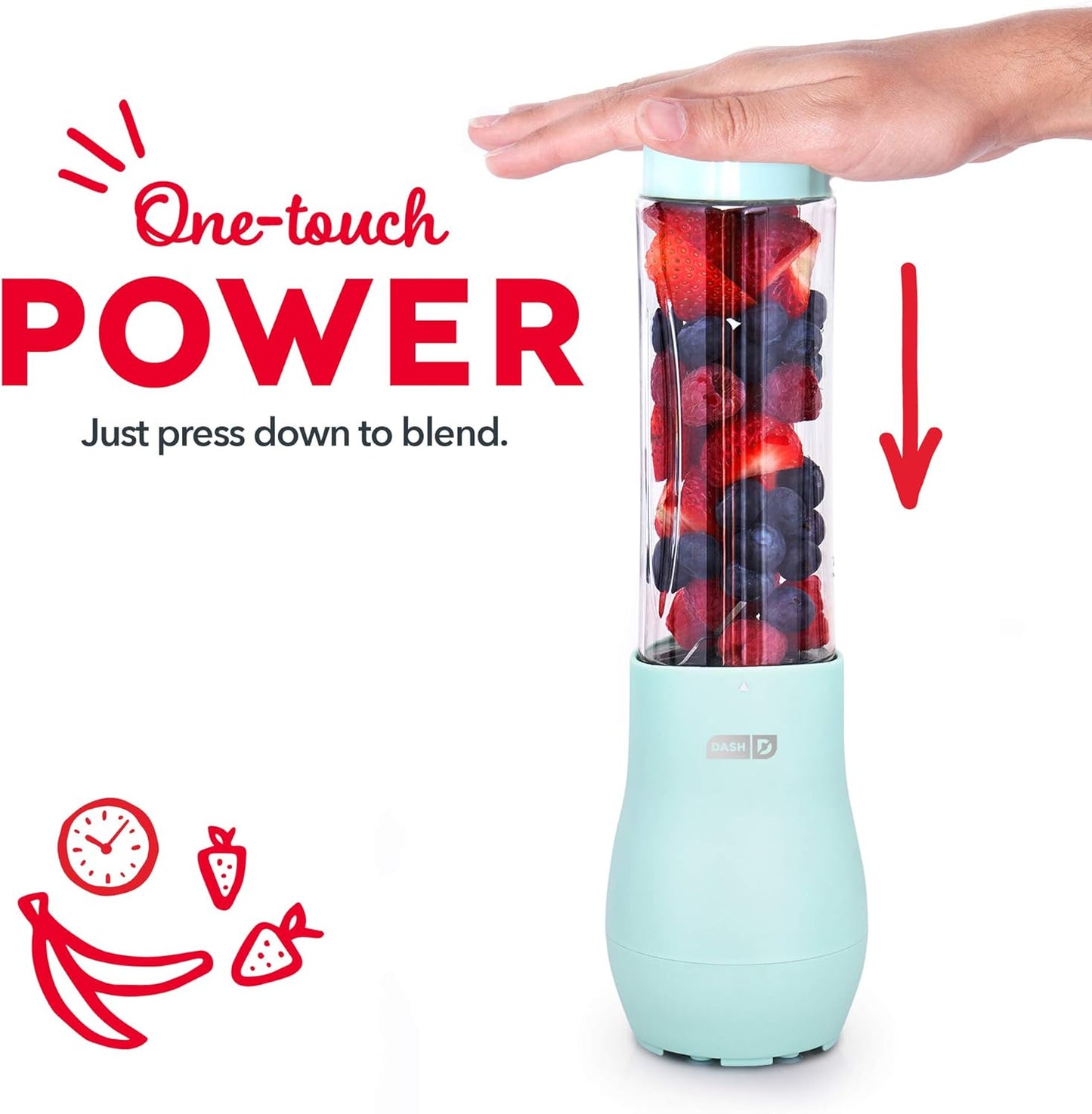 Mighty Mini Blender, Personal Countertop Blender for Milkshake, Fruit Vegetables Drinks, Smoothie, Portable Juicer with Stainless Steel Blades and 10Oz Travel Tritan™ Blending Bottle - Aqua